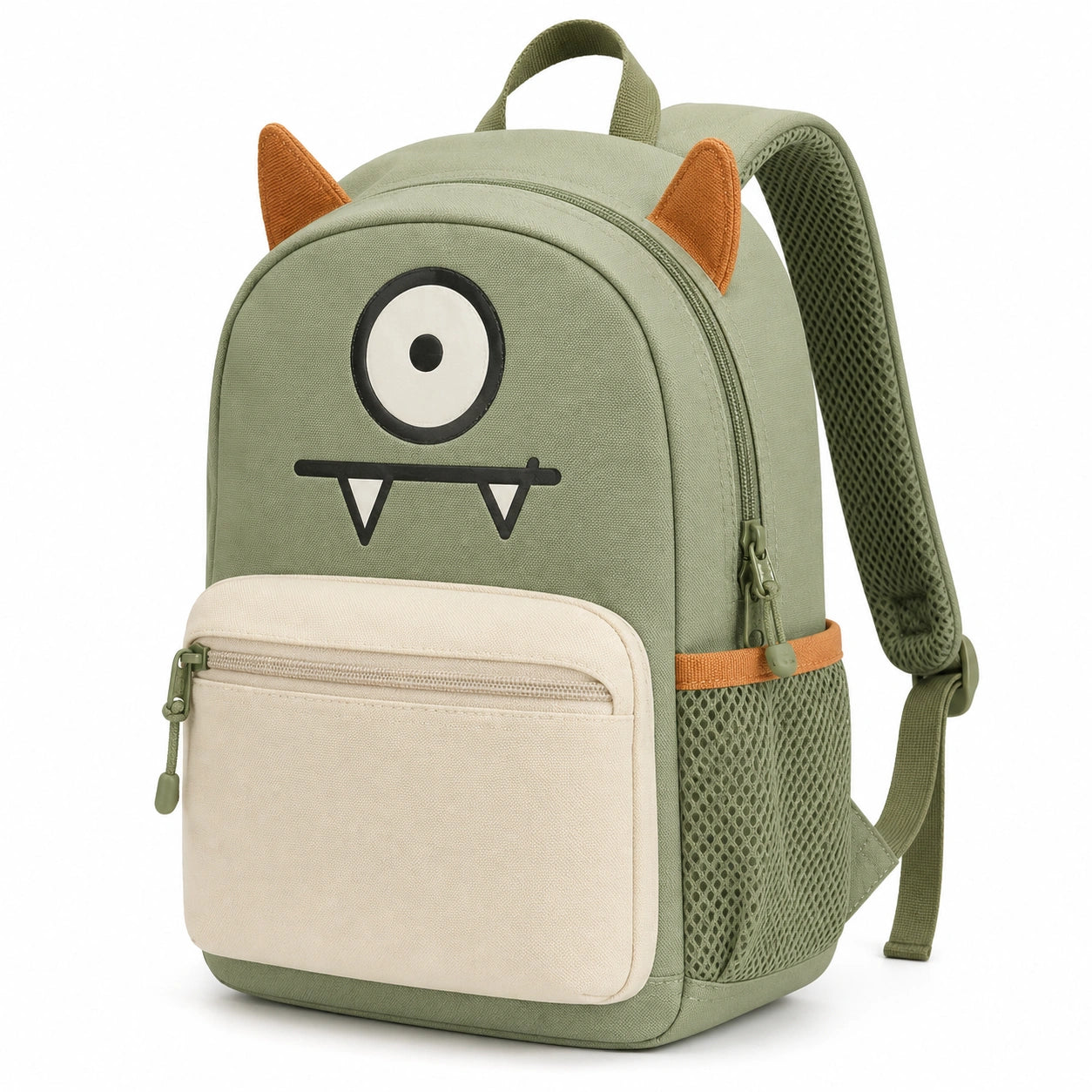 Sac à dos enfant vert motif monstre avec cornes décoratives