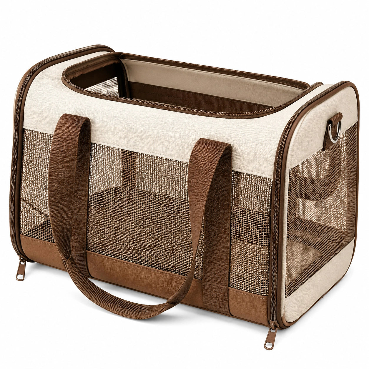 Sac de Transport Respirant pour Animaux, Marron et Beige