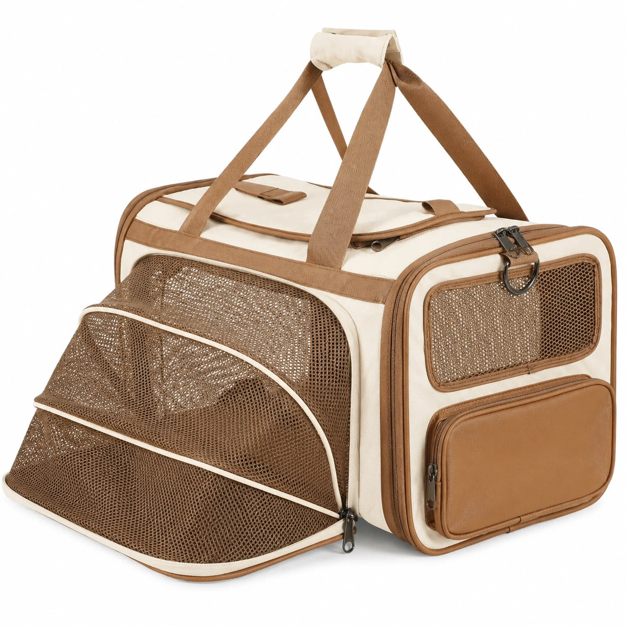 Sac de transport pour animaux extensible beige et marron