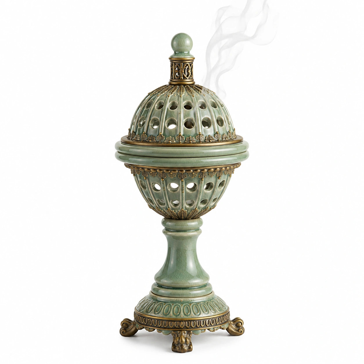 Brûleur d'Encens Classique en Vert et Doré