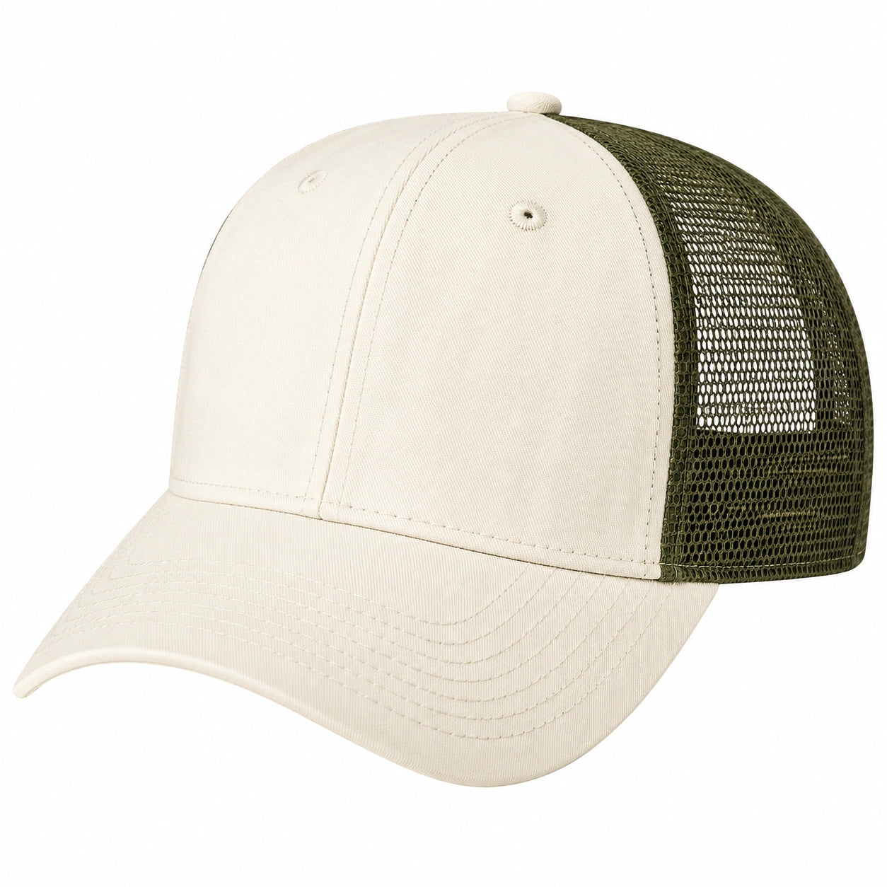 Casquette Trucker Beige et Vert à Maille Ajustable