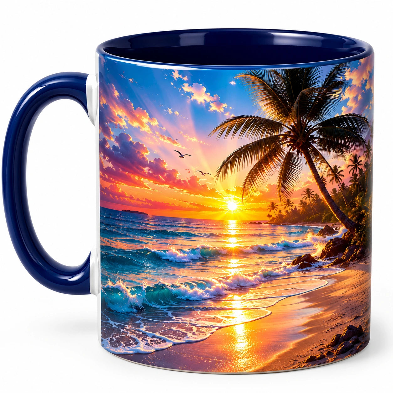 Tasse en céramique avec motif de coucher de soleil tropical