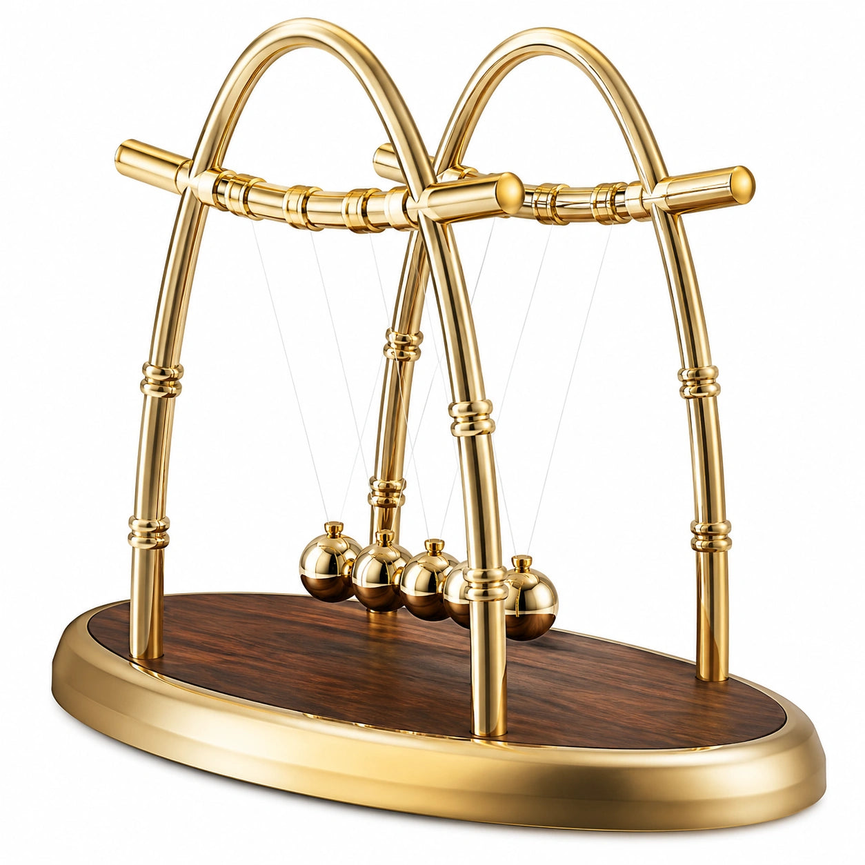 Pendule de Newton avec Cadre Doré et Base en Bois