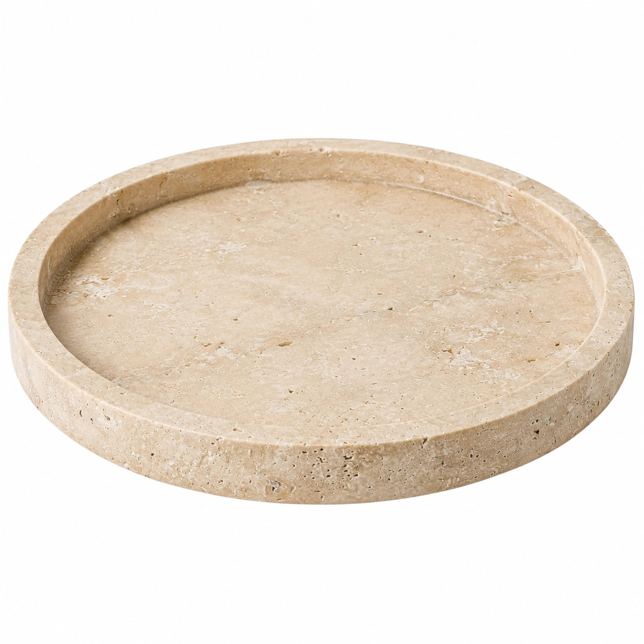 Plateau rond en travertin beige diamètre 30 cm