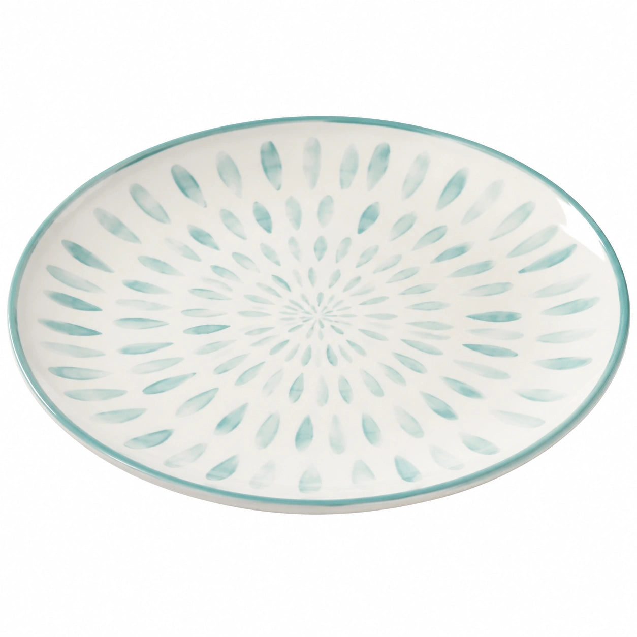 Assiette ronde motif floral bleu clair