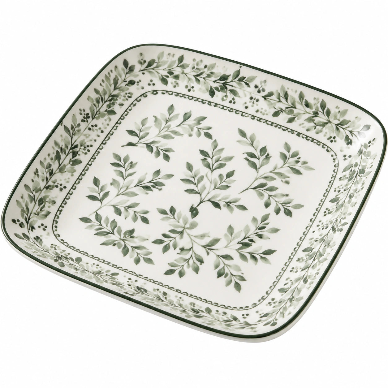 Assiette Carrée Feuillage Vert 25x25 cm