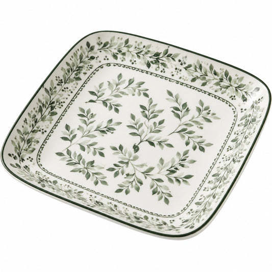 Assiette Carrée Feuillage Vert 25x25 cm