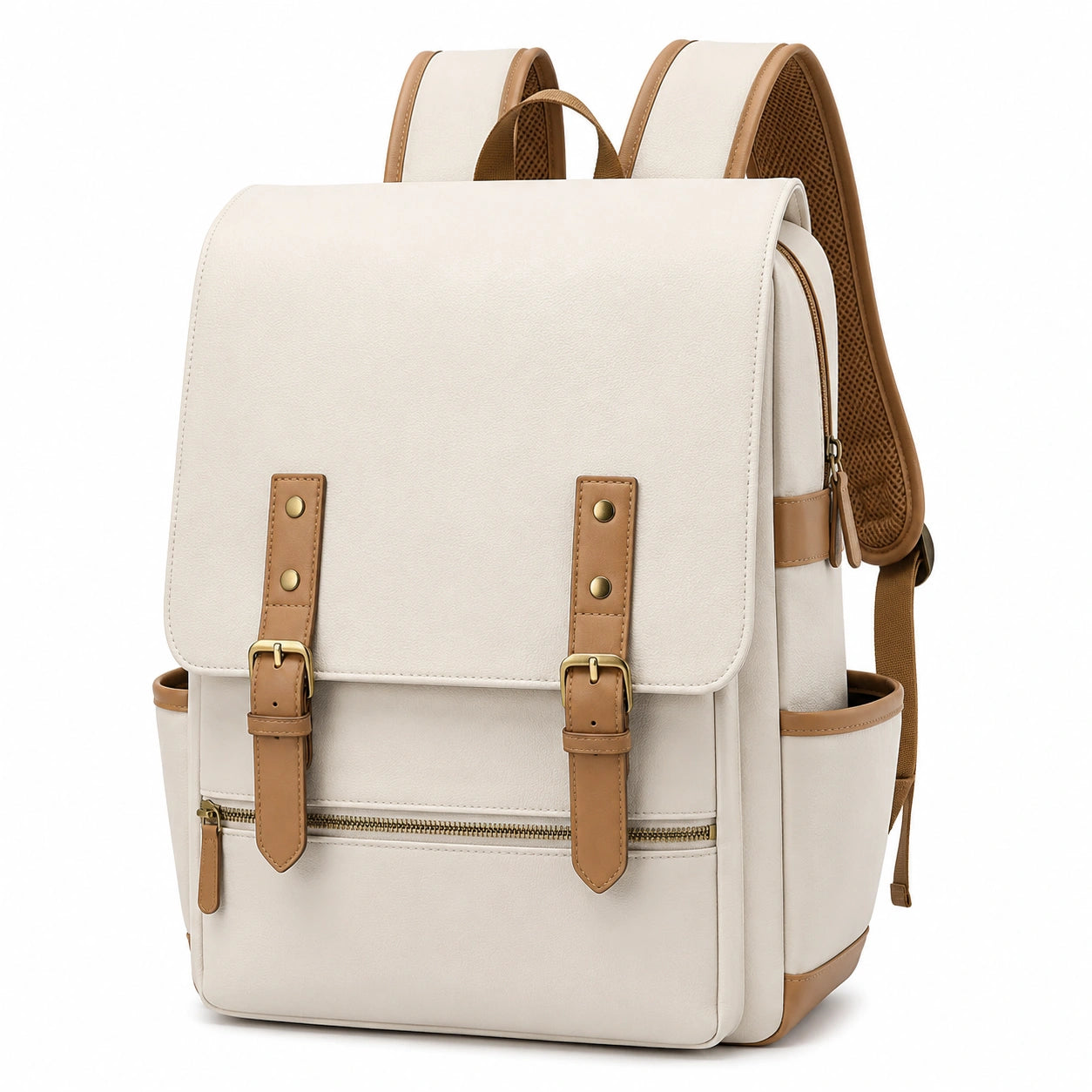 Sac à dos beige et marron avec fermeture à sangles, 20L