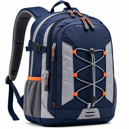 Sac à dos imperméable multifonctions bleu et gris avec fermeture éclair