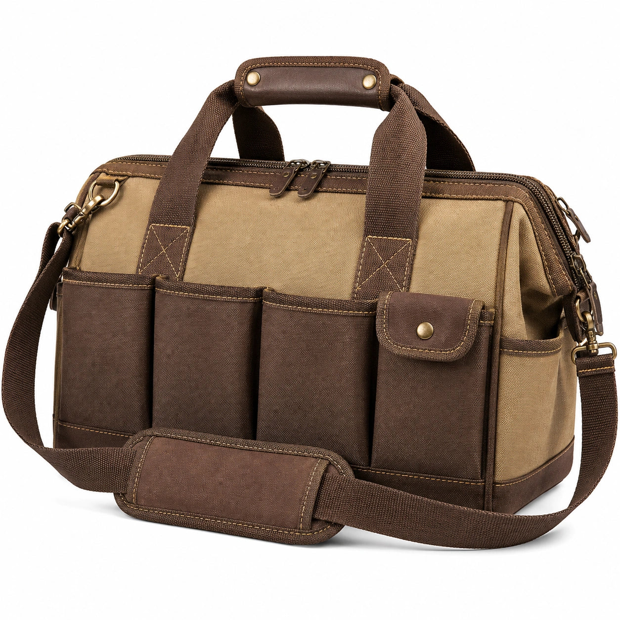 Sac à outils marron/beige avec bandoulière