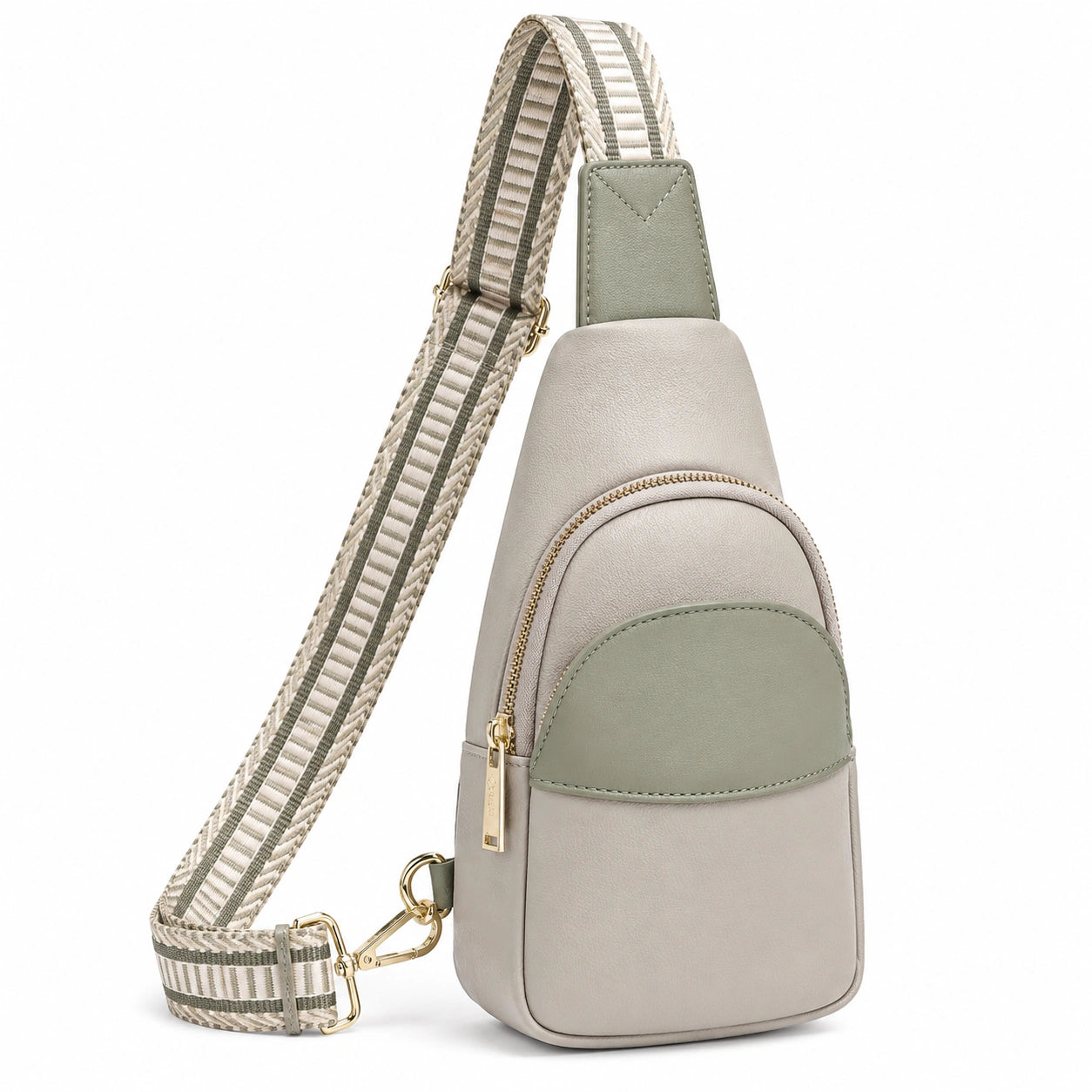 Sac à bandoulière unisexe vert clair et taupe