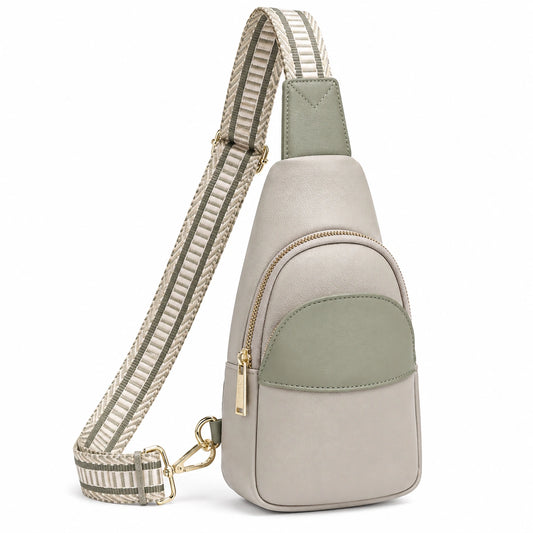 Sac à bandoulière unisexe vert clair et taupe