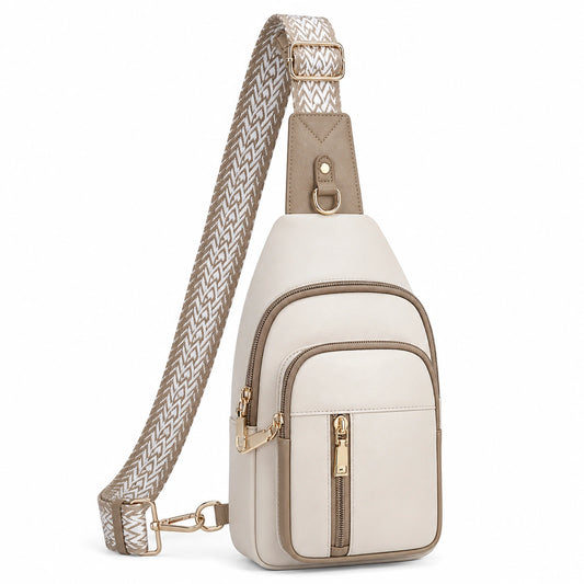 Sac à bandoulière beige avec sangle tressée réglable
