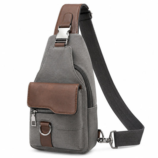 Sac bandoulière homme décontracté gris et marron
