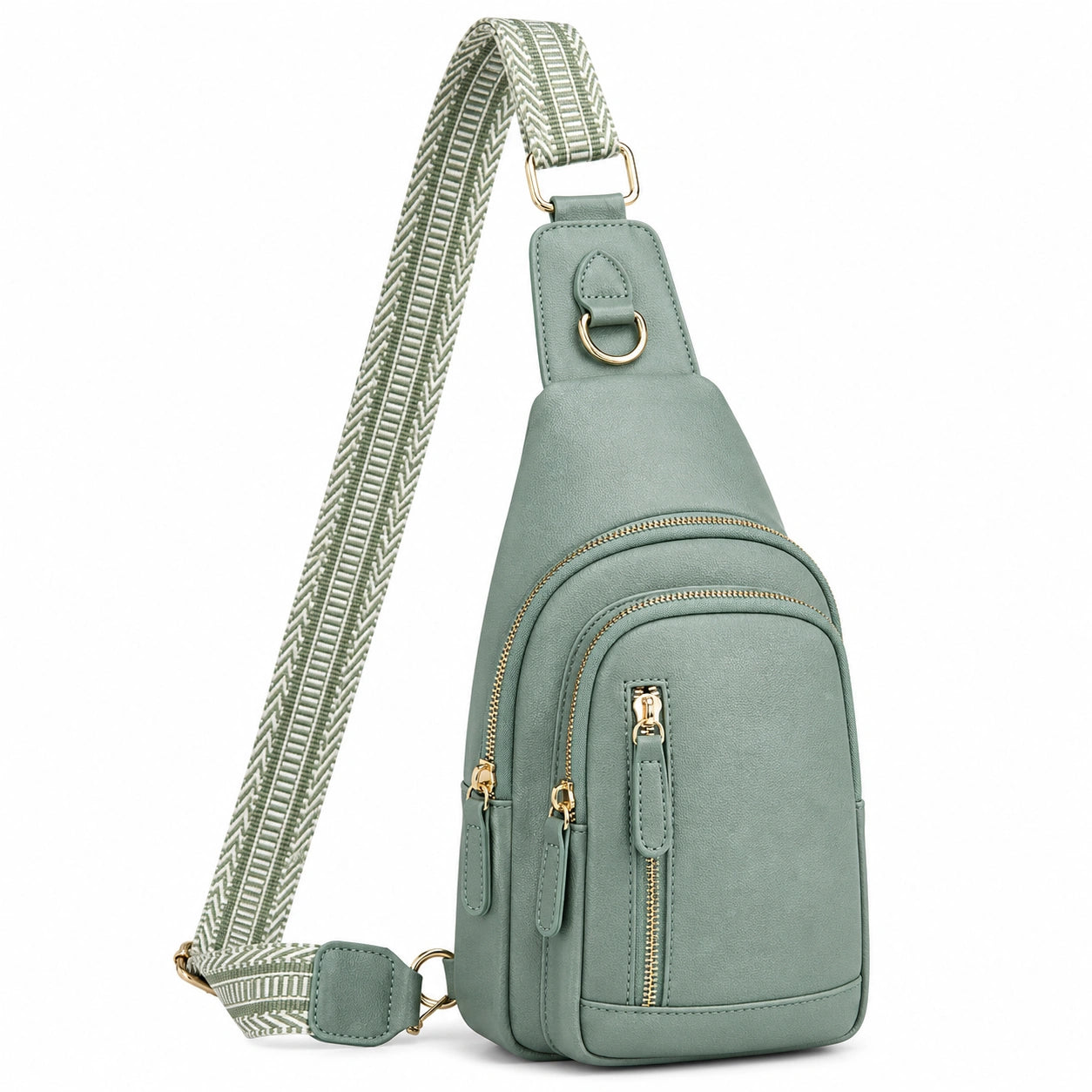 Sac à bandoulière unisexe vert avec sangle réglable et poches multiples