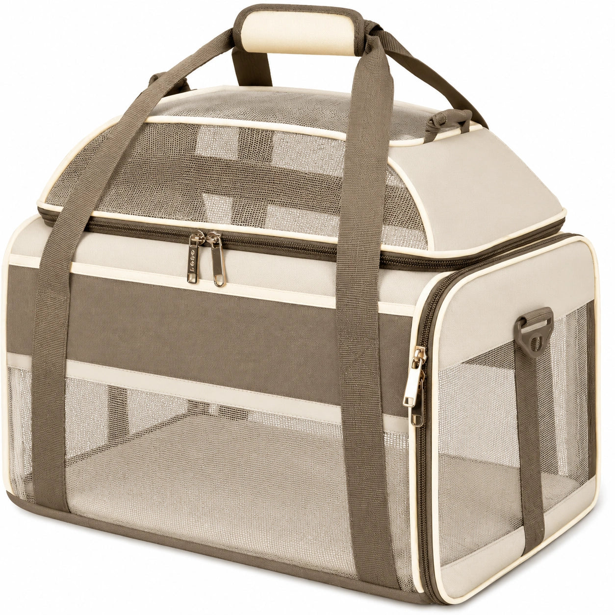 Sac Pliable pour Animaux avec Ventilation en Maille Beige