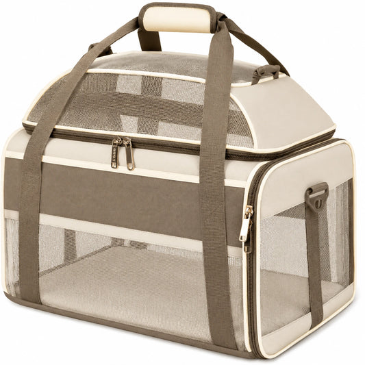 Sac Pliable pour Animaux avec Ventilation en Maille Beige