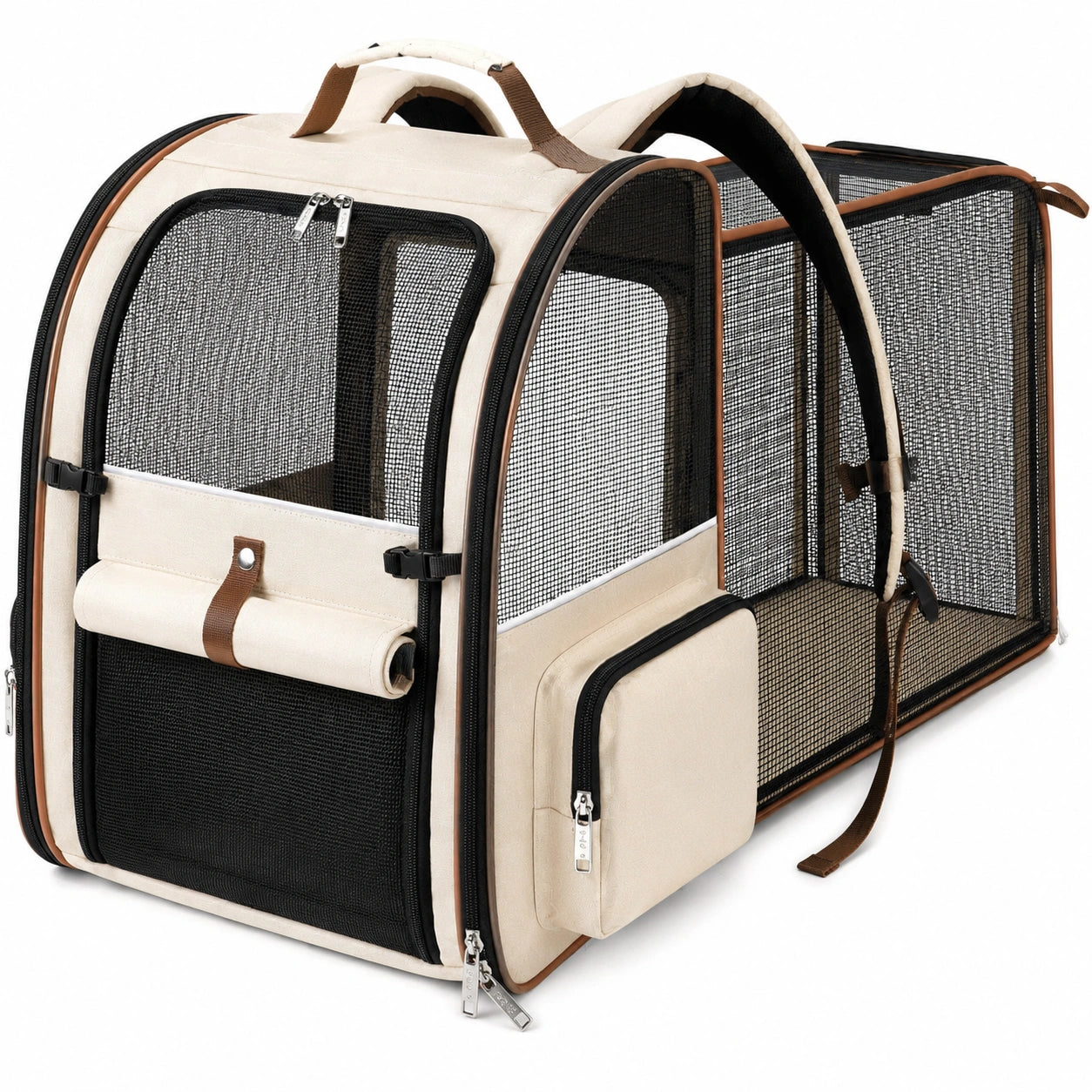 Sac à dos transport extensible pour animaux de compagnie beige