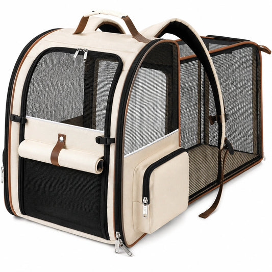 Sac à dos transport extensible pour animaux de compagnie beige