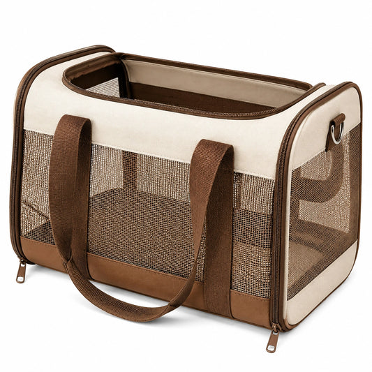 Sac de Transport Respirant pour Animaux, Marron et Beige