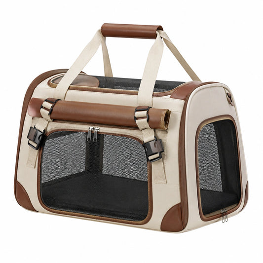 Sac de transport pliable pour animaux, beige et marron