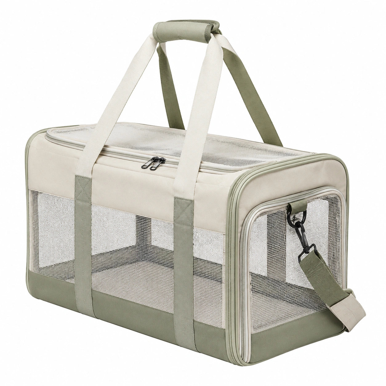 Sac de Transport pour Animaux avec Fenêtre en Maille Beige et Vert