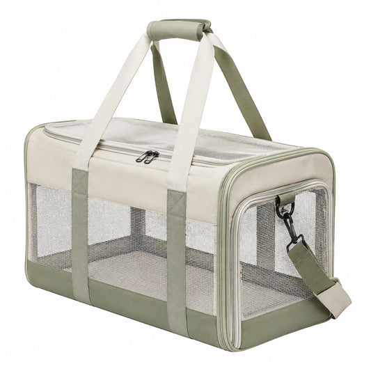 Sac de Transport pour Animaux avec Fenêtre en Maille Beige et Vert