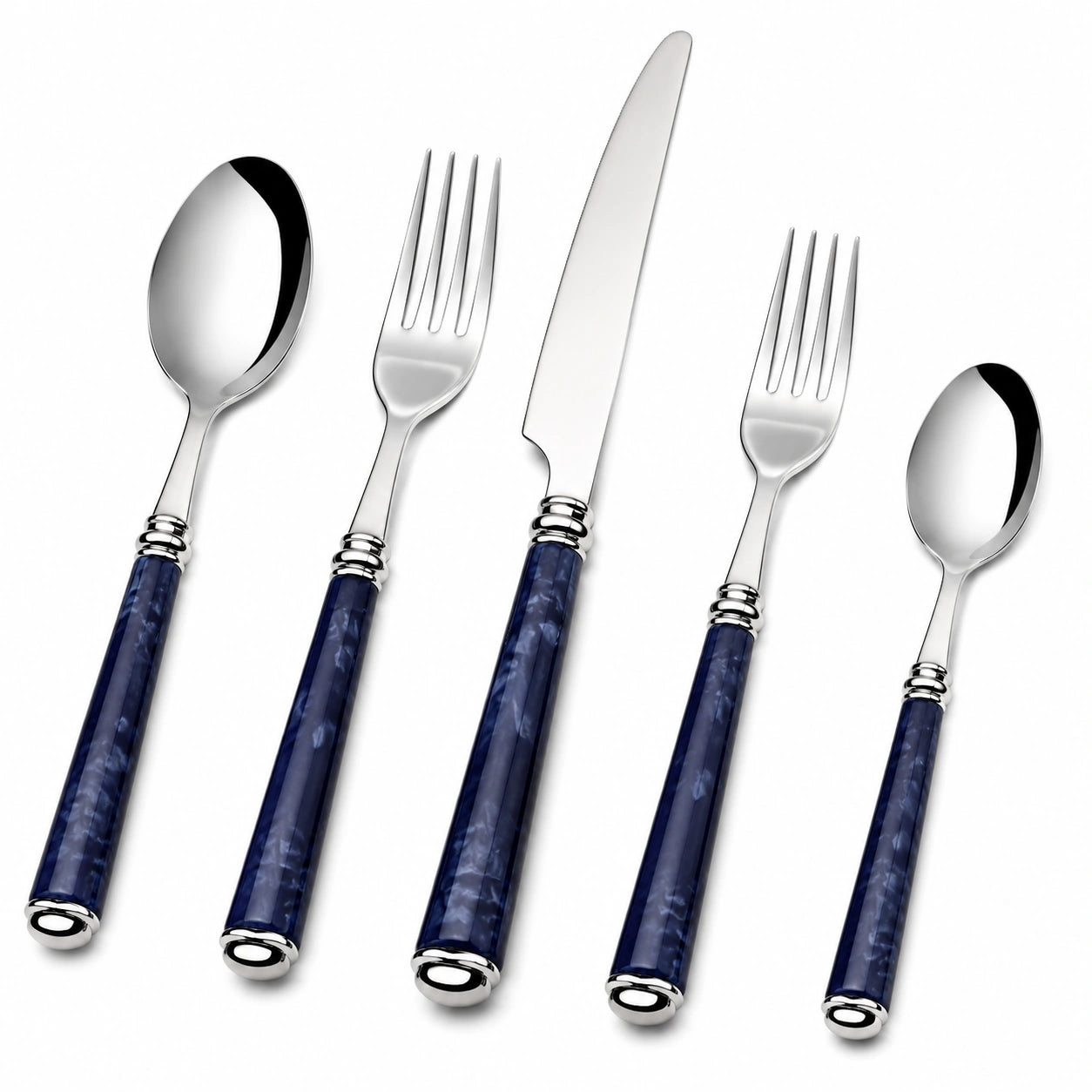 Ensemble de Couverts en Acier avec Manche Bleu Marine
