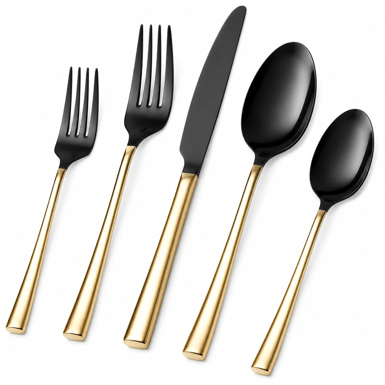Ensemble de couverts 5 pièces noir et or, design moderne