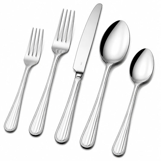 Ensemble de Couverts 5 Pièces en Acier Inoxydable Poli Miroir Argent