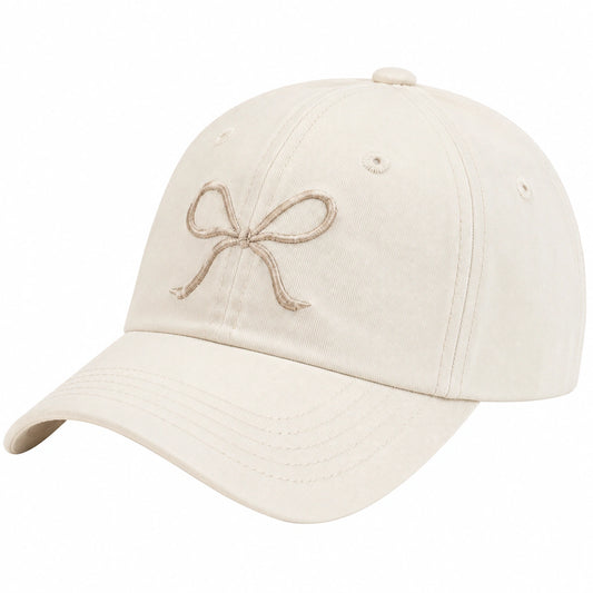 Casquette beige avec broderie nœud