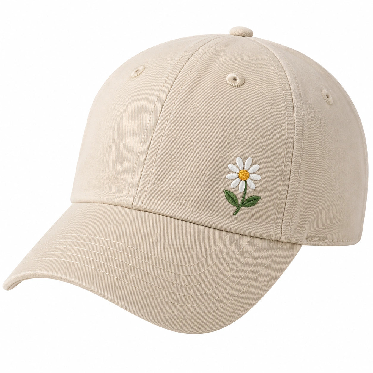 Casquette Beige avec Broderie de Marguerite