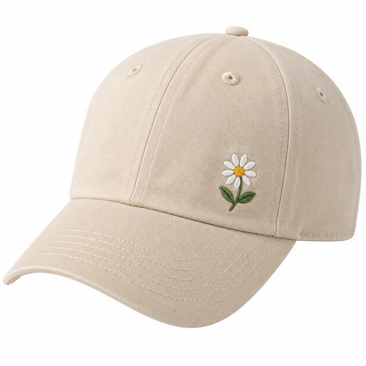 Casquette Beige avec Broderie de Marguerite