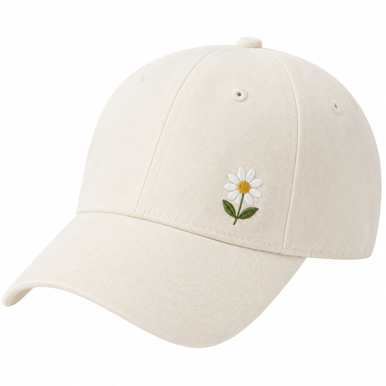 Casquette Beige avec Broderie Marguerite