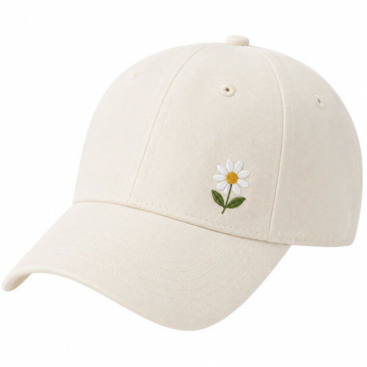 Casquette Beige avec Broderie Marguerite