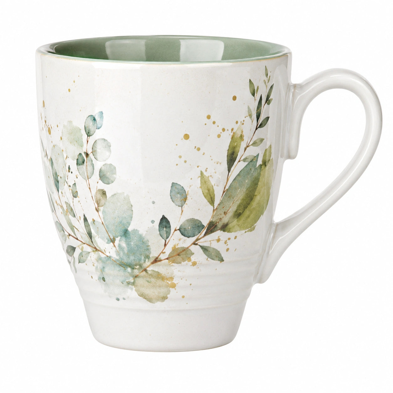 Tasse en Céramique Motif Floral Intérieur Vert 300ml