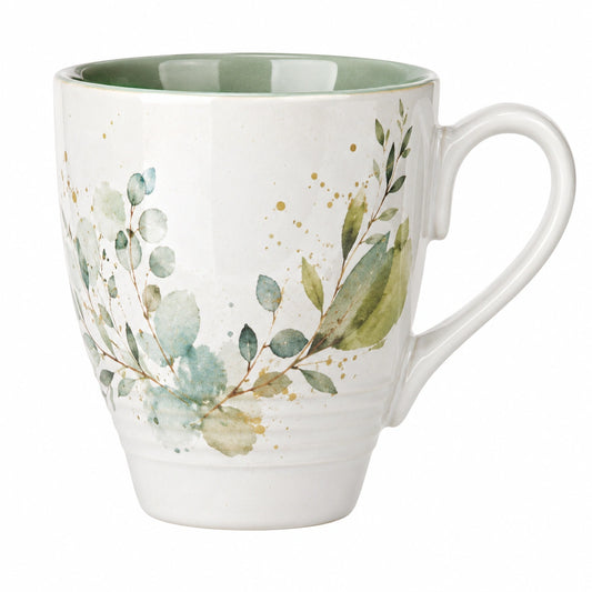 Tasse en Céramique Motif Floral Intérieur Vert 300ml