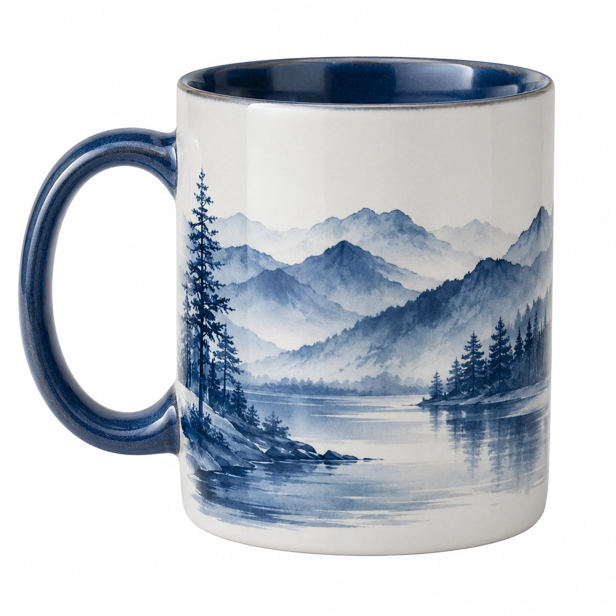 Tasse en céramique motif montagne bleu et blanc 350ml