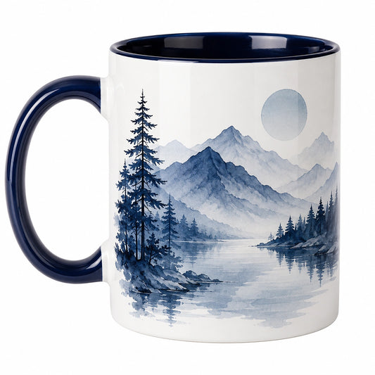 Mug en céramique paysage de montagne bleu marine