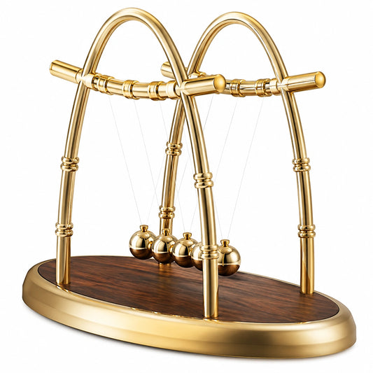 Pendule de Newton avec Cadre Doré et Base en Bois