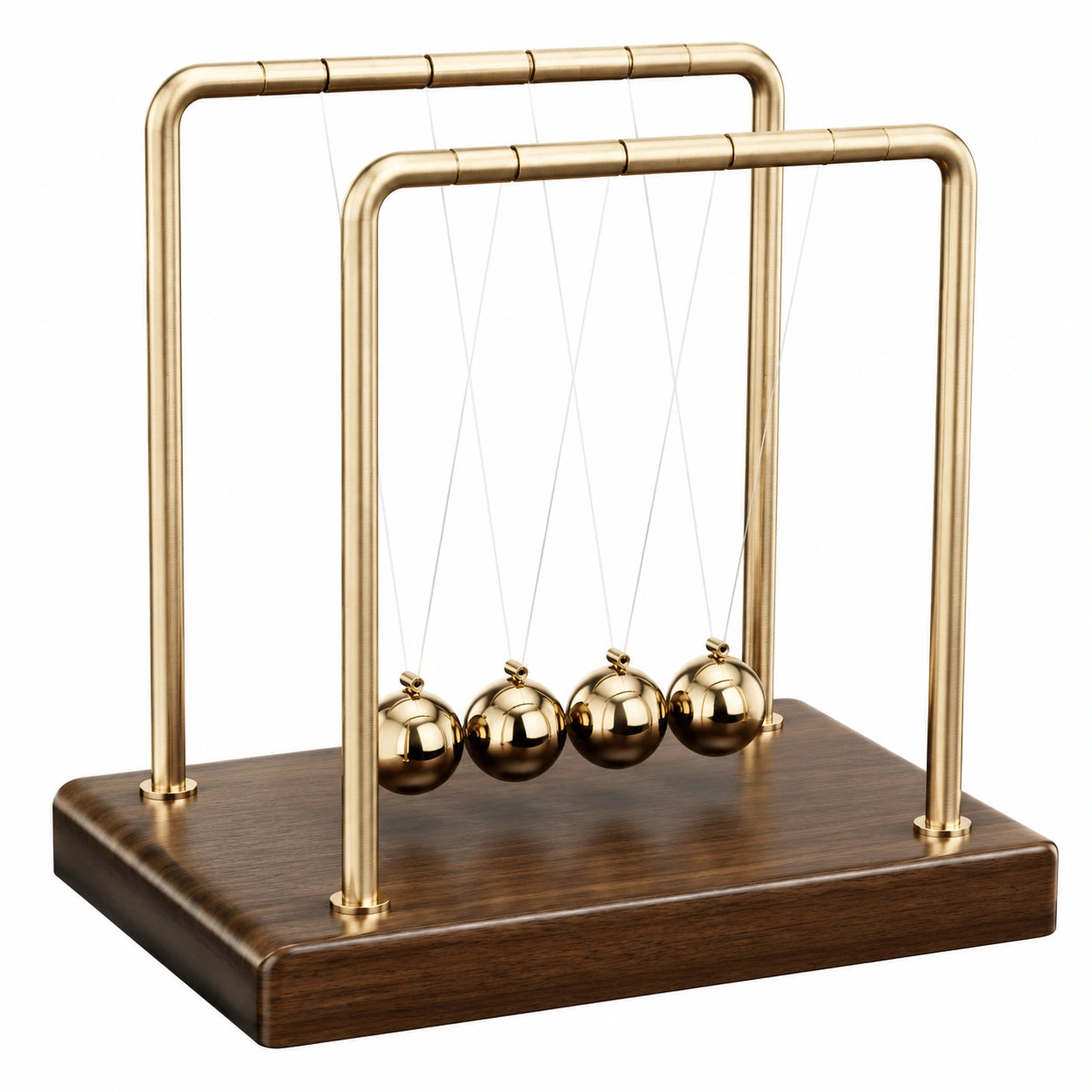 Pendule de Newton Doré et Bois Foncé avec Socle