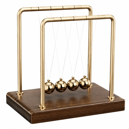 Pendule de Newton Doré et Bois Foncé avec Socle