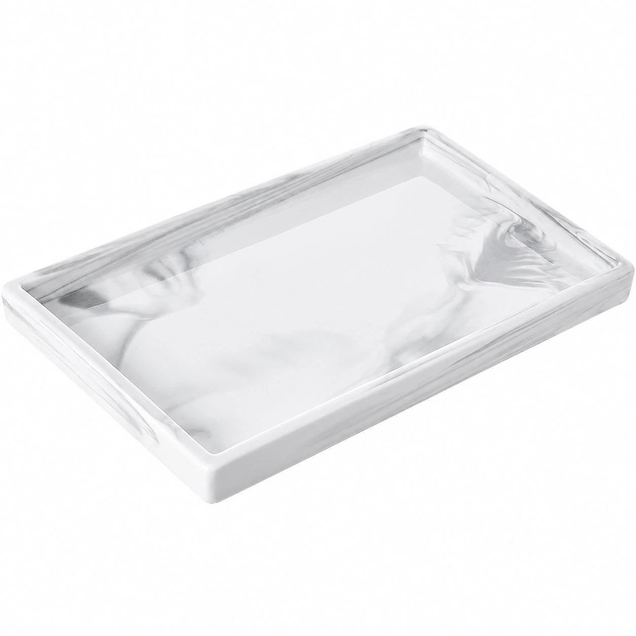 Plateau Rectangulaire Effet Marbre Blanc
