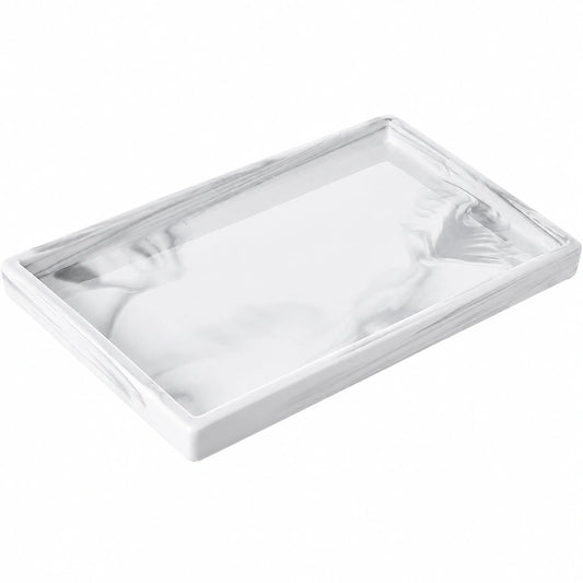 Plateau Rectangulaire Effet Marbre Blanc