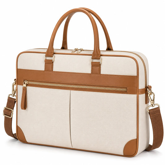 Sacoche pour ordinateur portable 15 pouces beige et marron