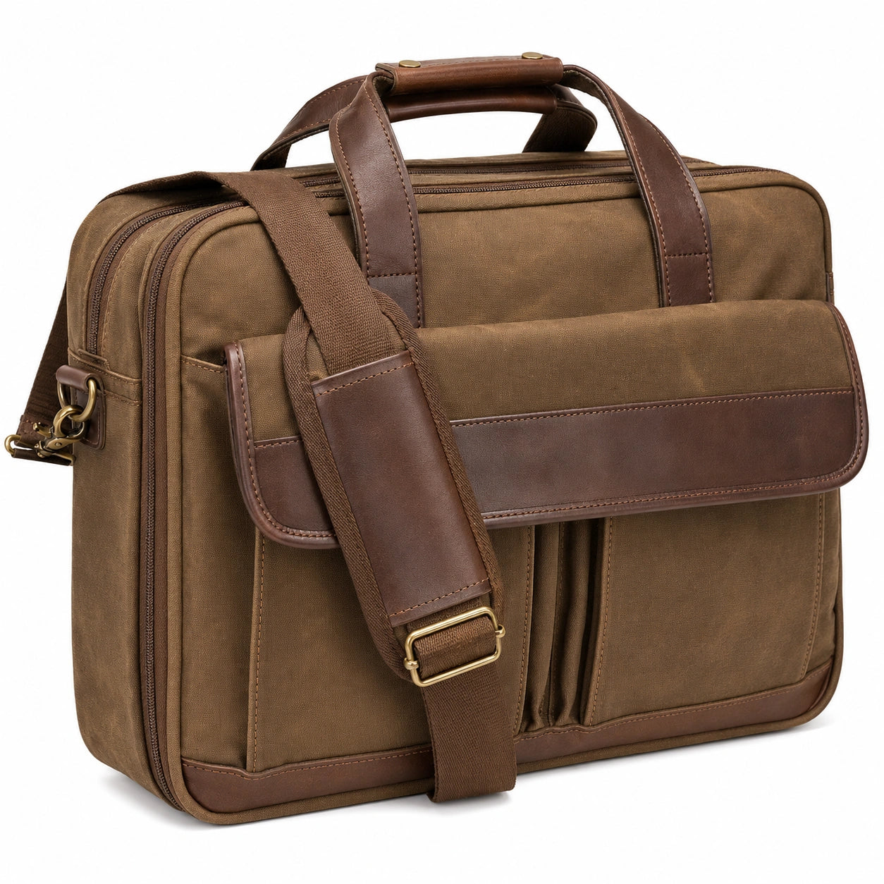 Sacoche pour ordinateur portable en toile marron avec bandoulière réglable