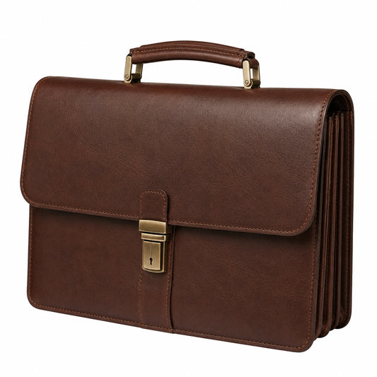 Mallette marron avec serrure et compartiments multiples