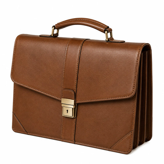 Serviette en cuir marron avec boucle dorée