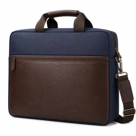 Sacoche pour ordinateur portable 15 pouces bleu marine et marron