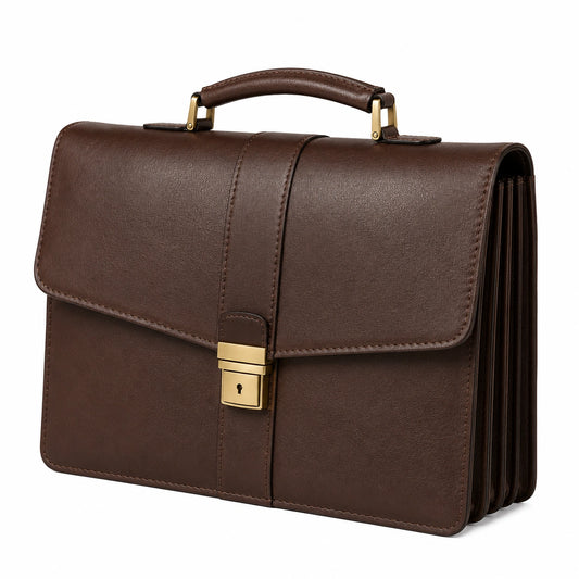Serviette en Cuir Marron avec Fermeture à Clé